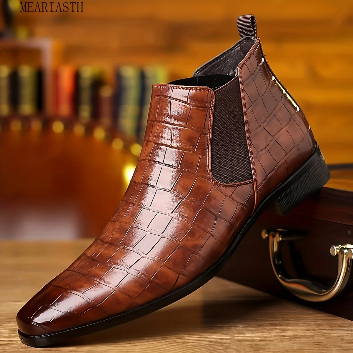 PLUS TAGLIA Stivaletti Chelsea da uomo alla moda con motivo scozzese con tomaia in pelle PU Stivali eleganti slip on resistenti all'usura per le imprese