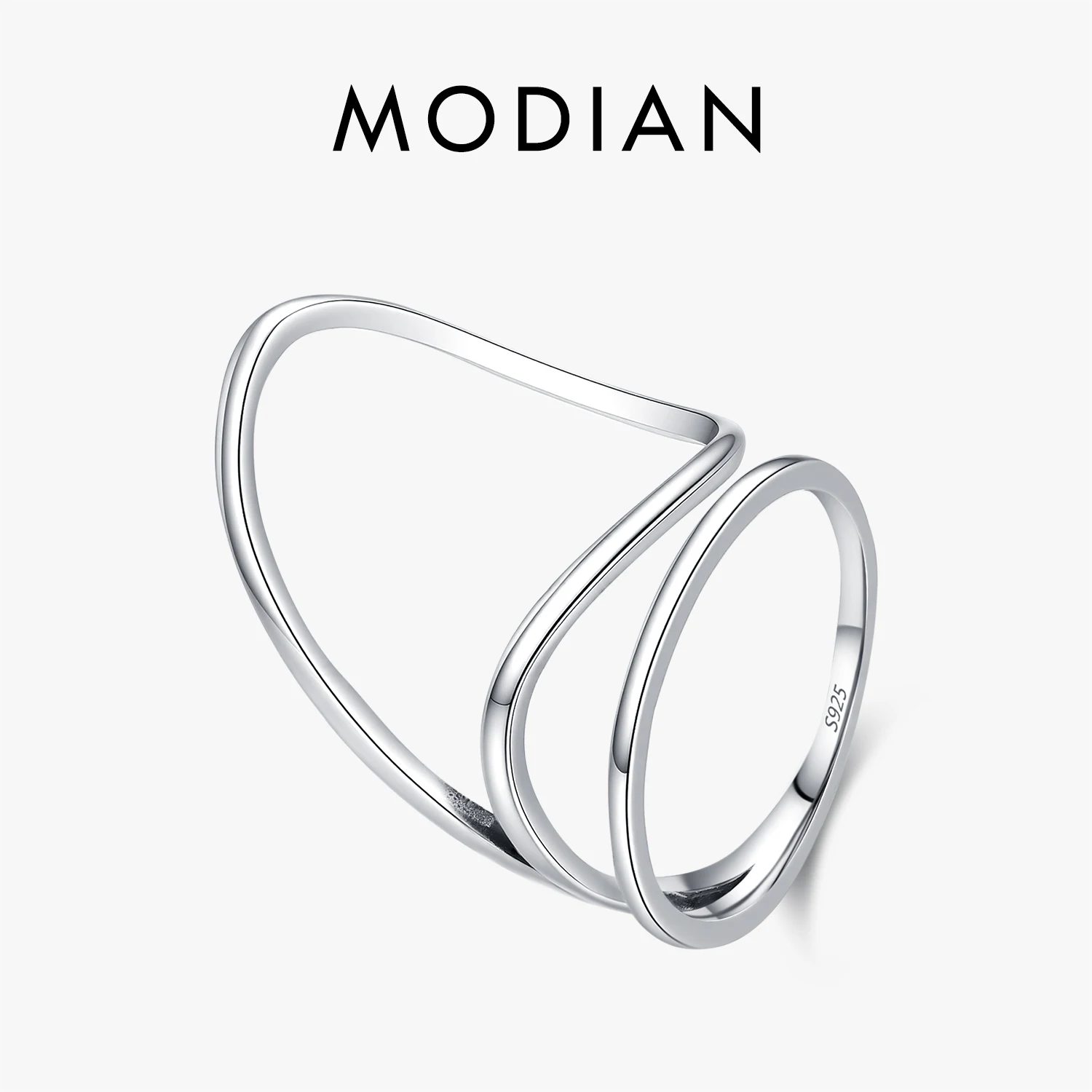 MODIAN 925 Sterling Silver Minimalist Irregular Geometric Line Hollow Stackable Finger Rings for Women Fine Jewelry Accessories