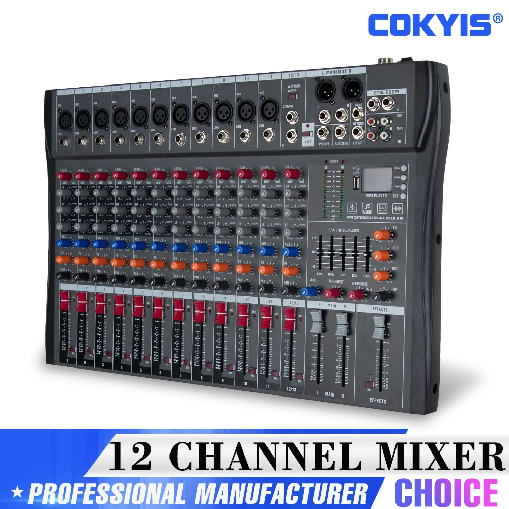 12 Channel Sound Table with Bluetooth Record graphic equalizer Effect USB Performance dj equipment For Dynamic Microphone