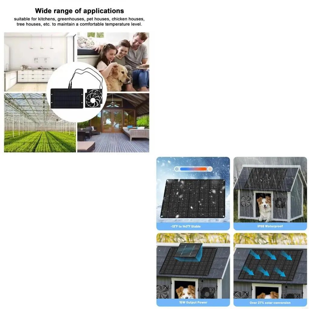 

Solar Panel Fan Air Extractor for Dog Chicken House Greenhouse Fan Outdoor Use