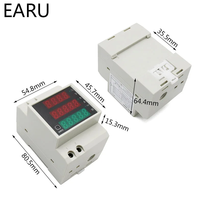 DIN-rail Multi-function LED Digital Meter AC 80-300V 200-450V 0-100A Active Power Factor Electric Energy Ammeter Voltmeter DIY