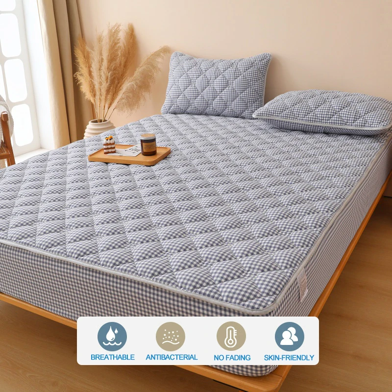 Premium Plaid Style Mattress Protector - Mattress Cover Breathable Quilted- Antimicrobial, Noise-Free Hypoallergenic,Blue Plaid