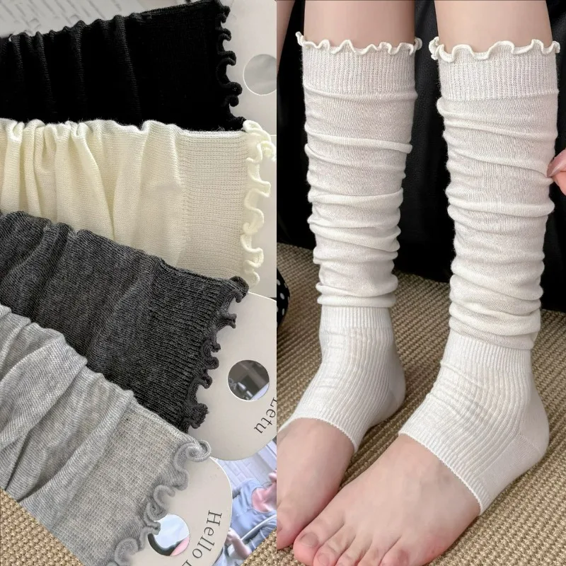 1/3pairs Lolita Thin Ruffled Edge Cotton Slouch Leg Warmers Women Lolita Cos JK Style Ballet Solid Calf Stirrup Knee High Socks