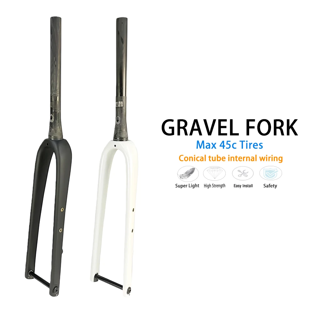 

Gravel Bicycle Front Fork Carbon Fiber Tapered Tube Full Internal Cable Routing 700x 45C Max Tire 12x100mm Thru Axle