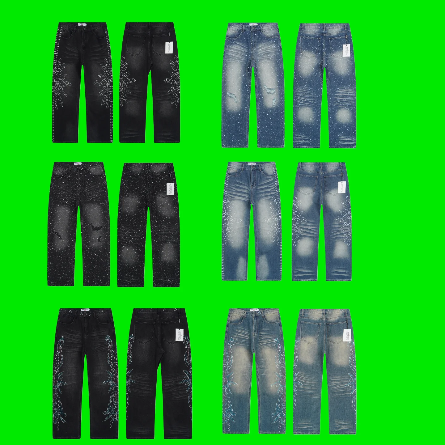 

Джинсы Valley American West Coast High Street с стразами, свободного прямого кроя, модные длинные брюки для мужчин и женщин, парные.