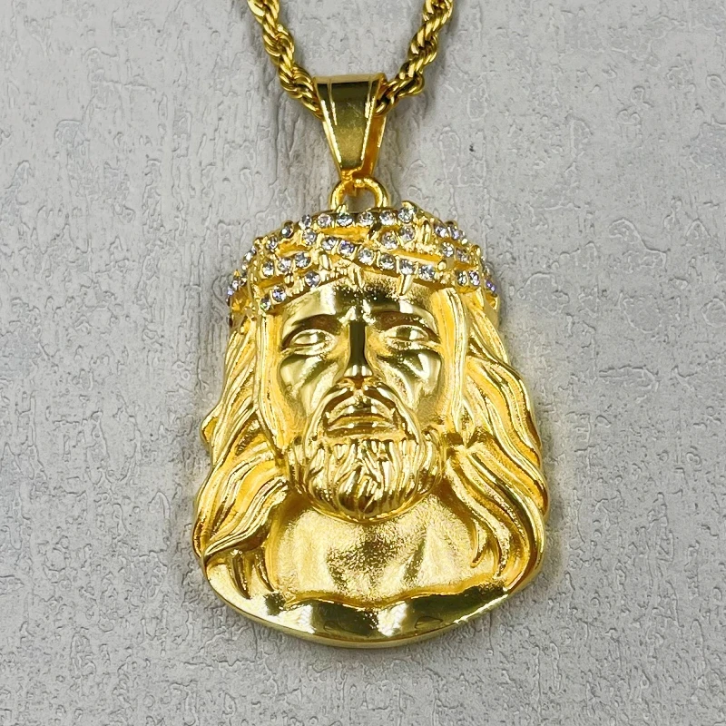 Men Hip Hop Rapper Popular Jewelry Necklace Cleopatra Religious Jesus Portrait Pendant For men Women Stainless Steel Chain