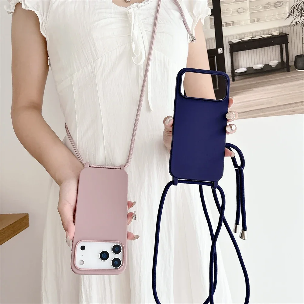Crossbody-Lanyard-Kordel Flüssig-Silikon Weiche Handyhülle für Apple iPhone 18 17 16 15 14 Plus 13 Pro Max Matt Strap Candy Cover – Detail 2