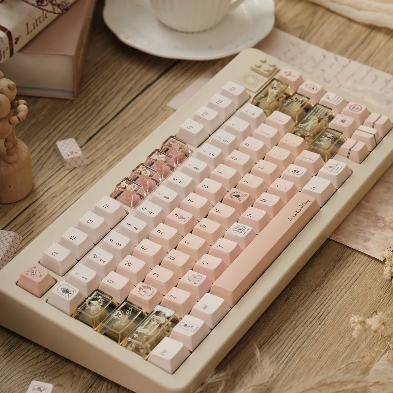 샴페인 핑크 테마 키캡 세트 PBT PC 승화 체리 프로파일 여성스러운 프리미엄 느낌 키보드 캡 키보드 액세서리용