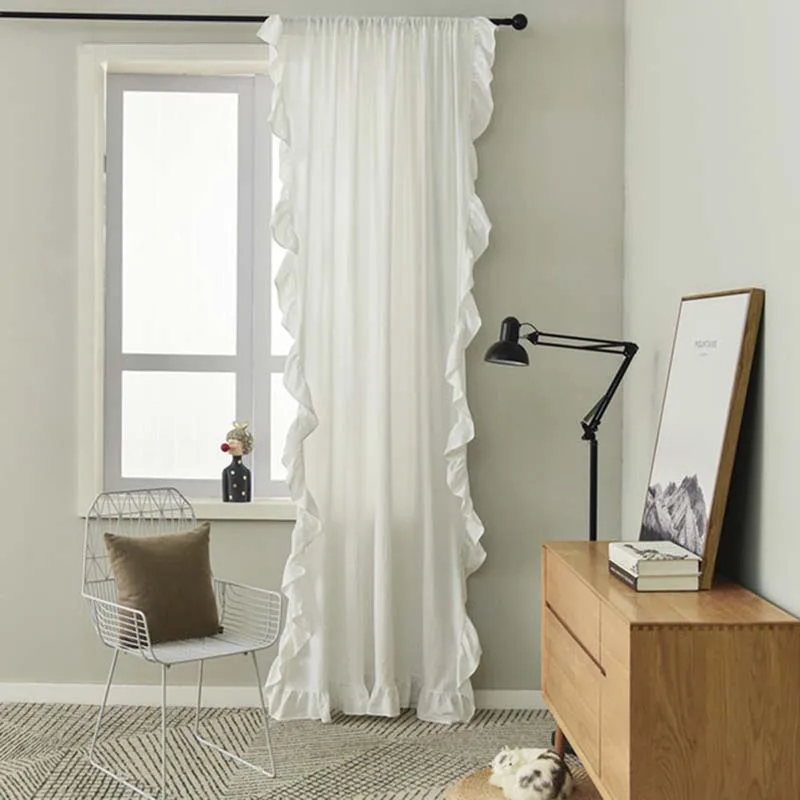 

White Ruffle Curtains for Dining Rooms, Cotton Linen Shabby Chic Trim, Privacy Sheer Drapes, Bedroom Canopy, Home Decorations,