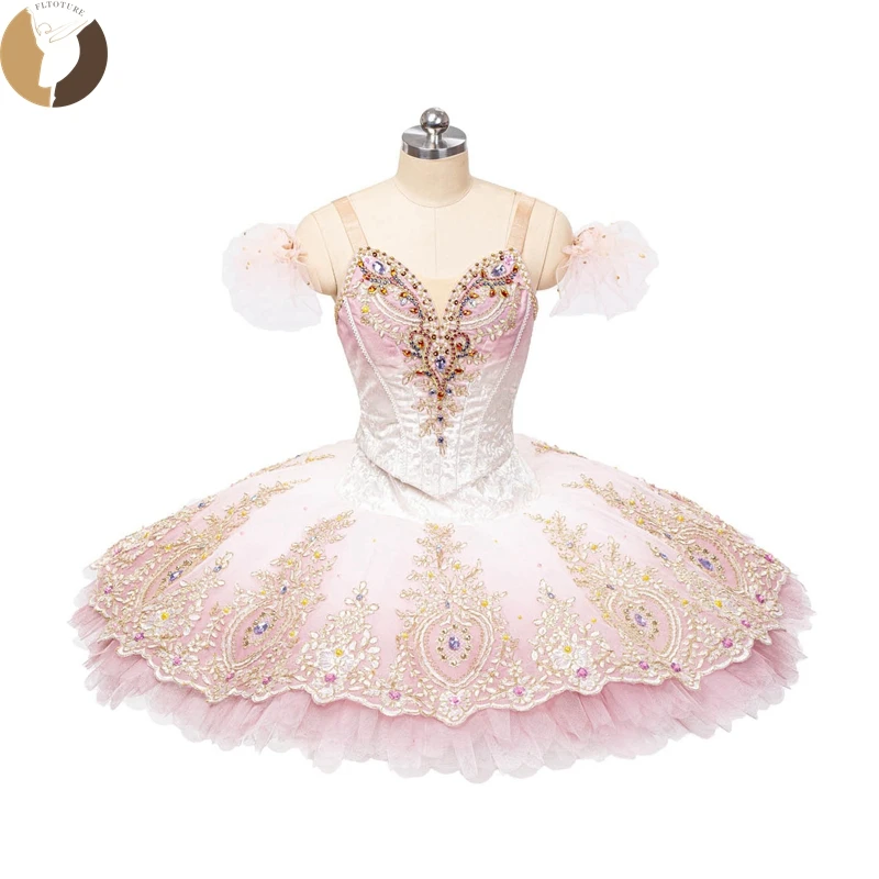 

FLTOTURE Two Piece Bell-Shaped Ombre' Dyed Pink Skirt Girls Ballet Variation YAGP Competition Bell Shaped Sugar Plum Tutus