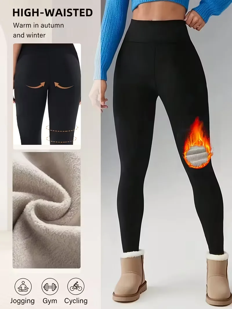 Women'S High-Waisted Butt-Lifting Leggings - Soft Fleece-Lined, Tummy Control, Stretchy & Comfortable for Fall/Winter, Black