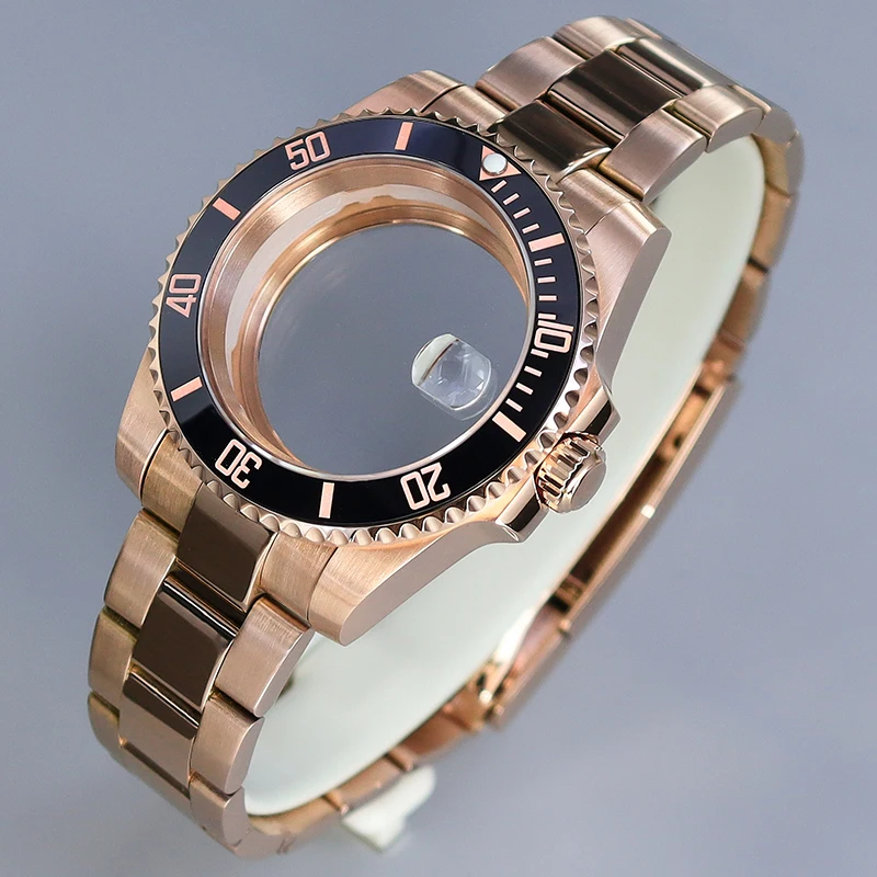 

Rose Gold 40mm SUB GMT Watch Cases Strap Sapphire Crystal For NH35 NH36 NH34 NH70 Miyota 8215 Eta 2824 Movement 200M Waterproof