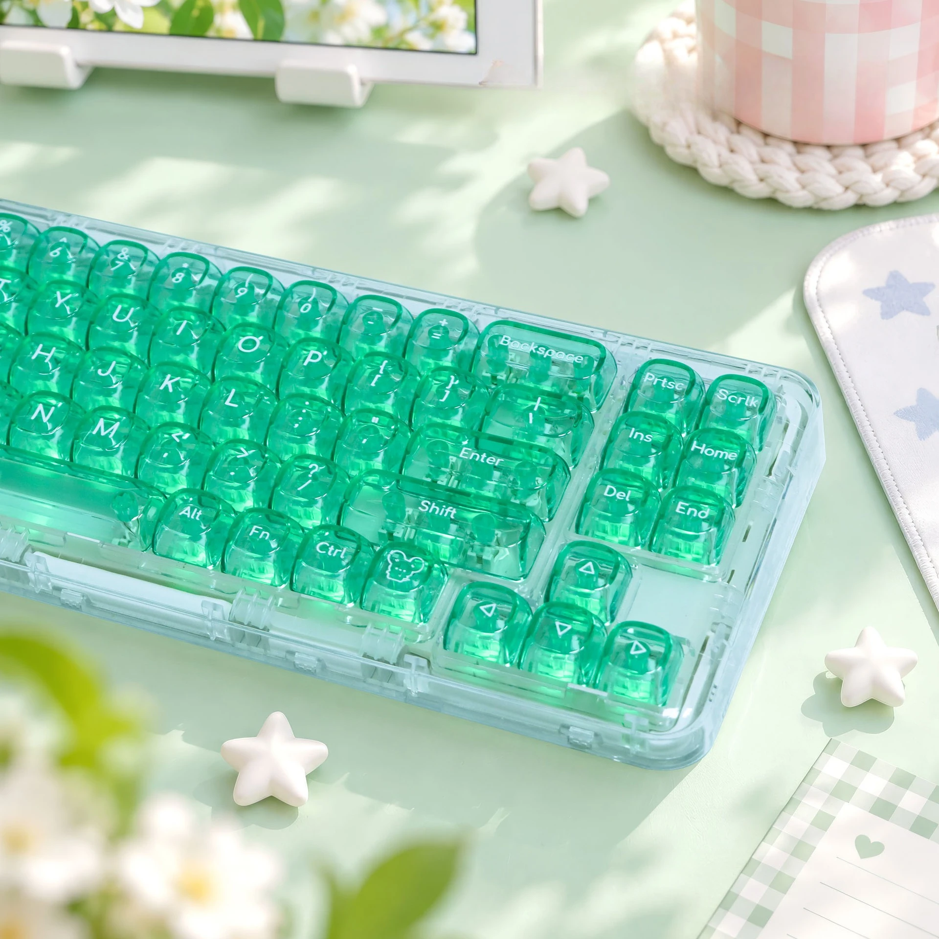Fully Transparent PC Keycaps MOA Profile Green Blue Red White Cute Custom Key Caps for 60% 75% TKL 96% 100% Mechanical Keyboard