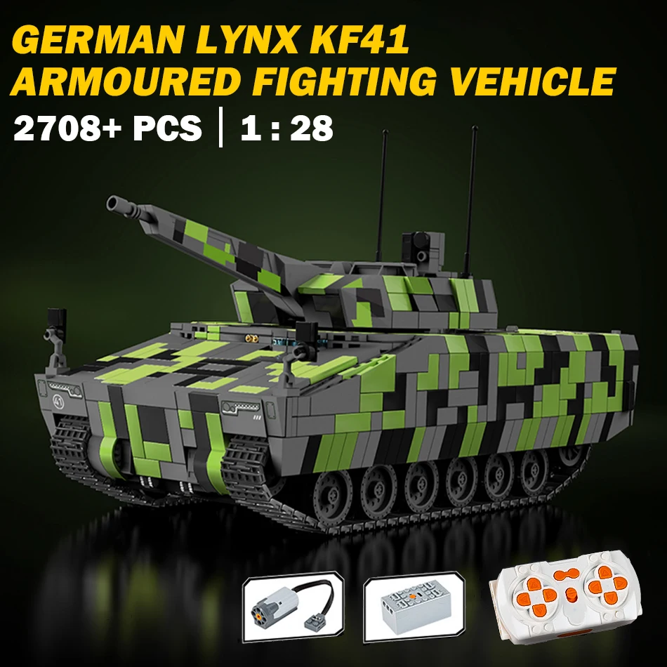 

Военный немецкий рысь KF41, бронированный боевой автомобиль, строительные блоки, моторный комплект, гусеничные бронеавтомобили WW2, кирпичи, игрушки для детей, подарок