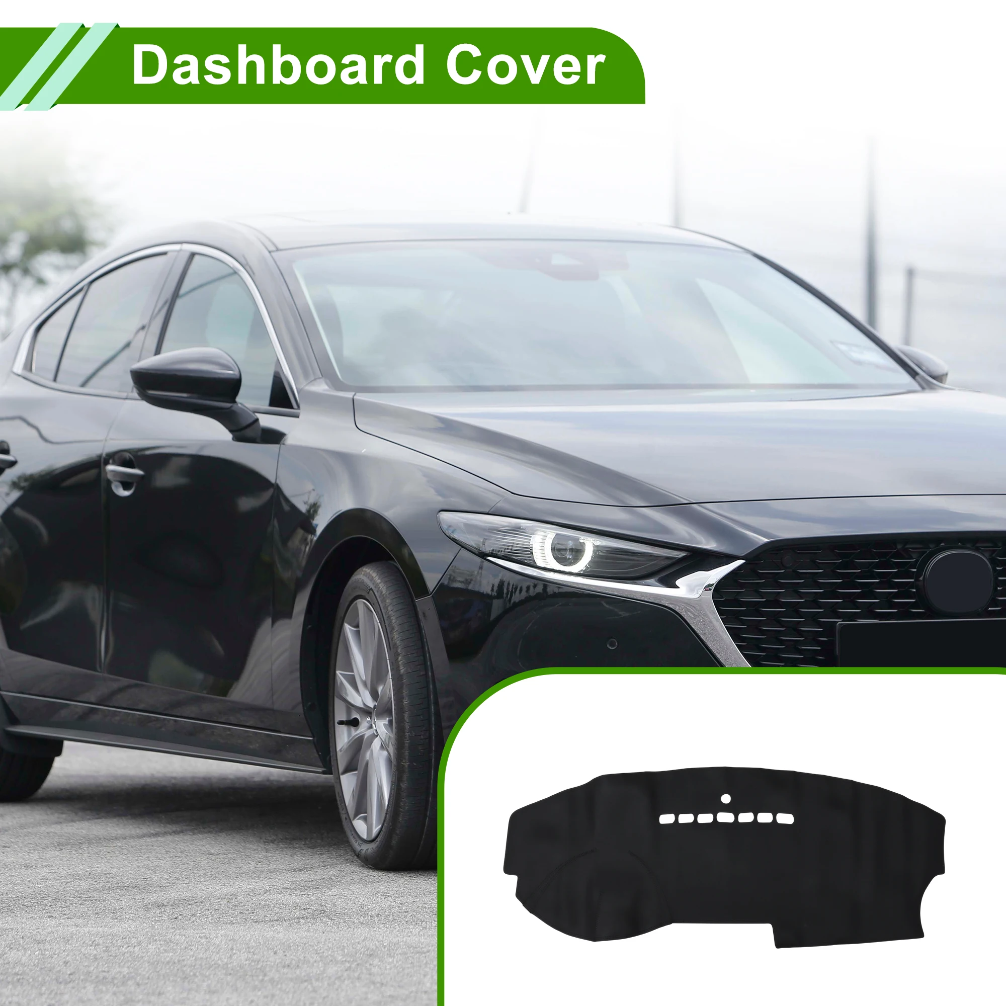 UXCELL Dashboard Cover for Mazda 3 2006-2012 without Hud Faux Leather Black 1 Pcs