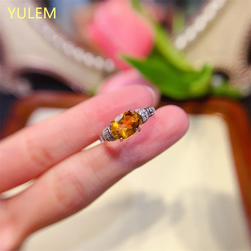 

Желтое кольцо с натуральным цитрином, модные ювелирные изделия, прямая продажа с фабрики, хорошая огранка, блестящий подарок на день рождения, Рождество