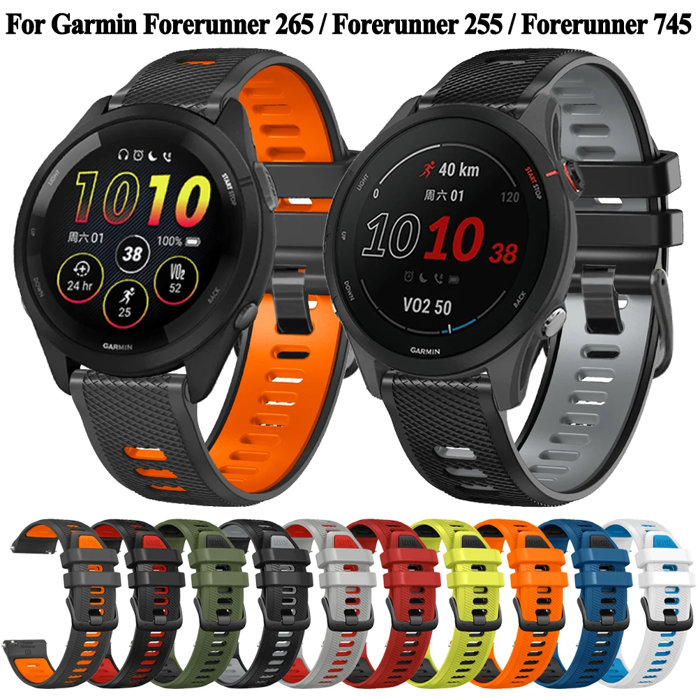 Gelang jam tangan silikon 22mm, gelang jam pengganti untuk Garmin Forerunner 265 255 musik 745 tali 4 Venu 2 45mm