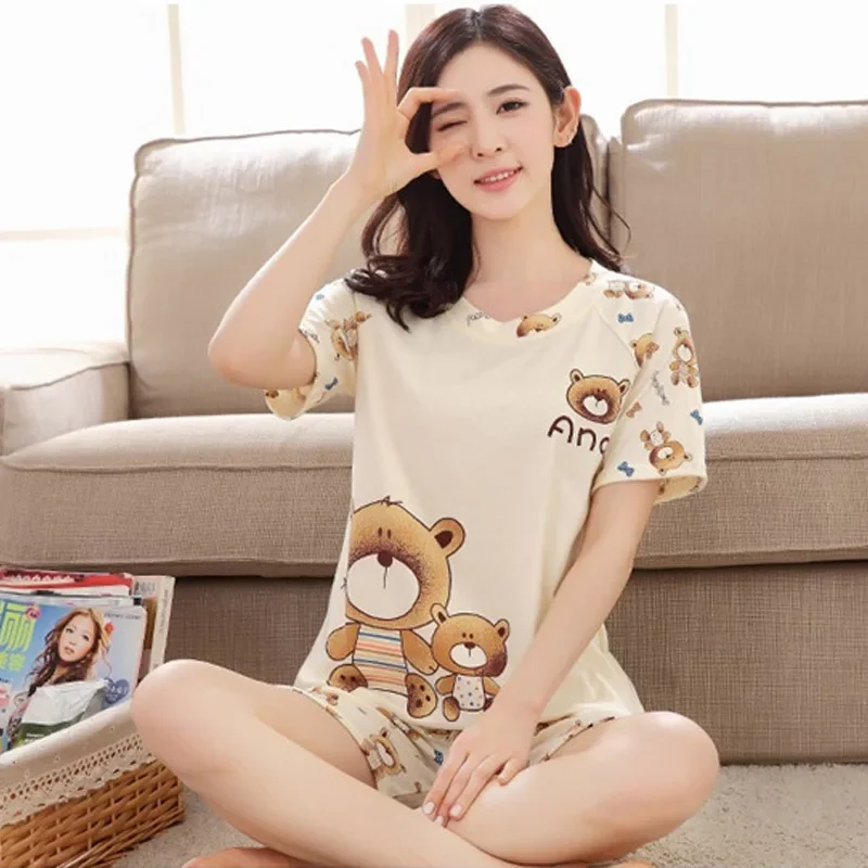 Summer Sleepwear Lovely Home Suits Women Sexy Pyjama Short Sleeve Pajamas Set 2024 Female Thin Pijamas Comfortable Girl Spring