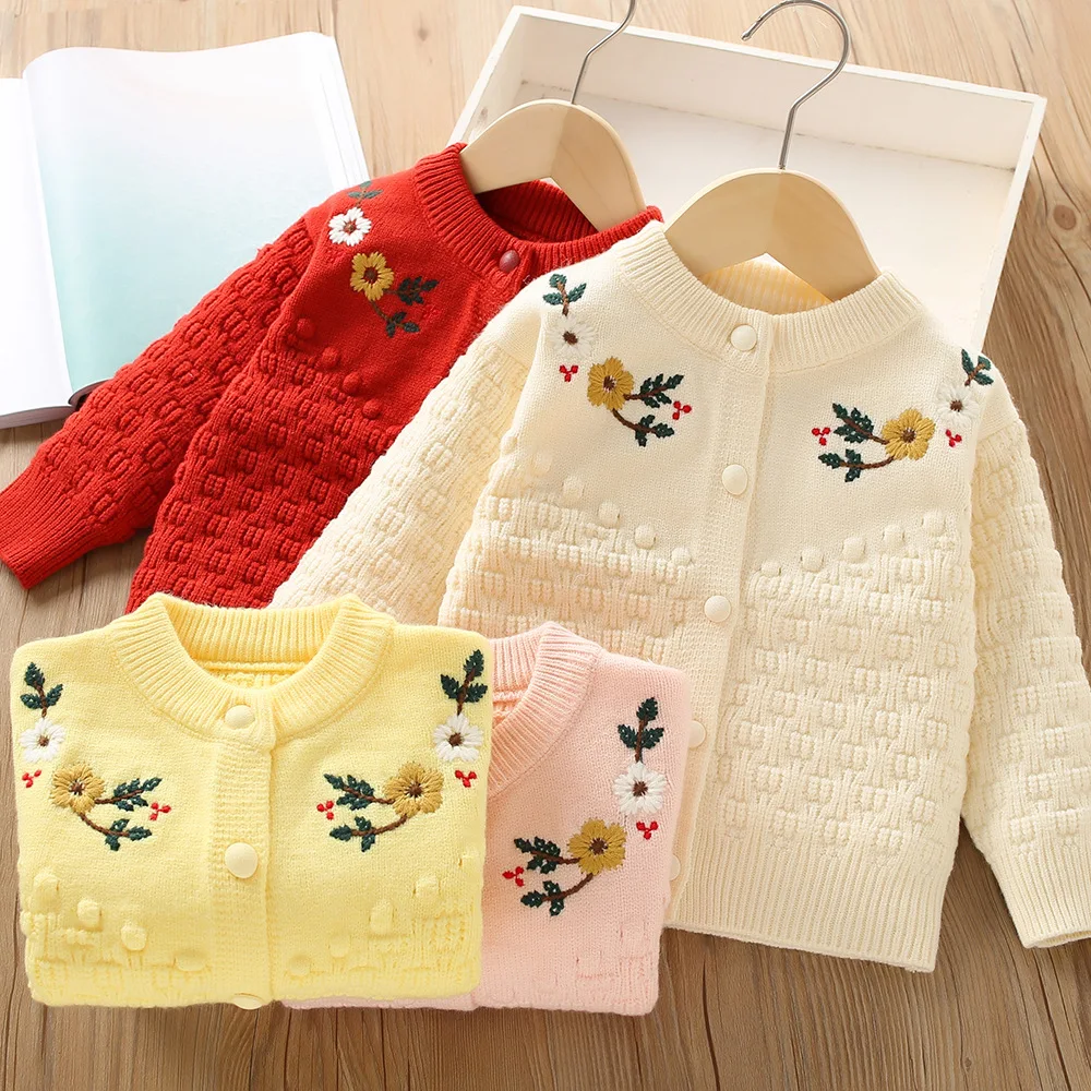 Girls Sweaters Autumn Winter Children Knitted Coats For Baby 1 3 4 5 6 Years Kids Woolen Jackets Clothes Toddler Outerwear Tops