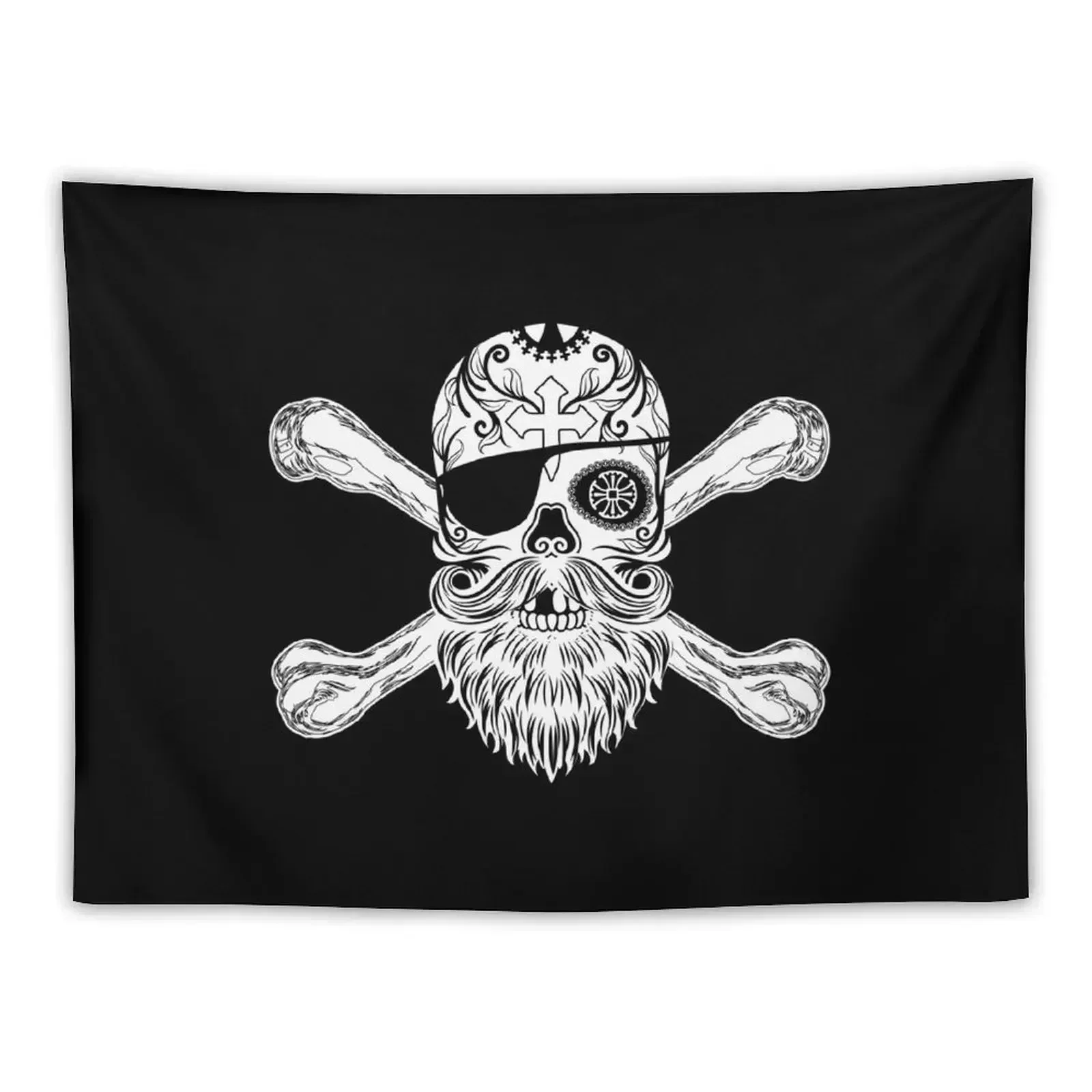 Day of the Dead Pirate Sugar Skull with Crossbones and Eye Patch Tapestry Wall Decor Decorative Wall Mural Tapestry