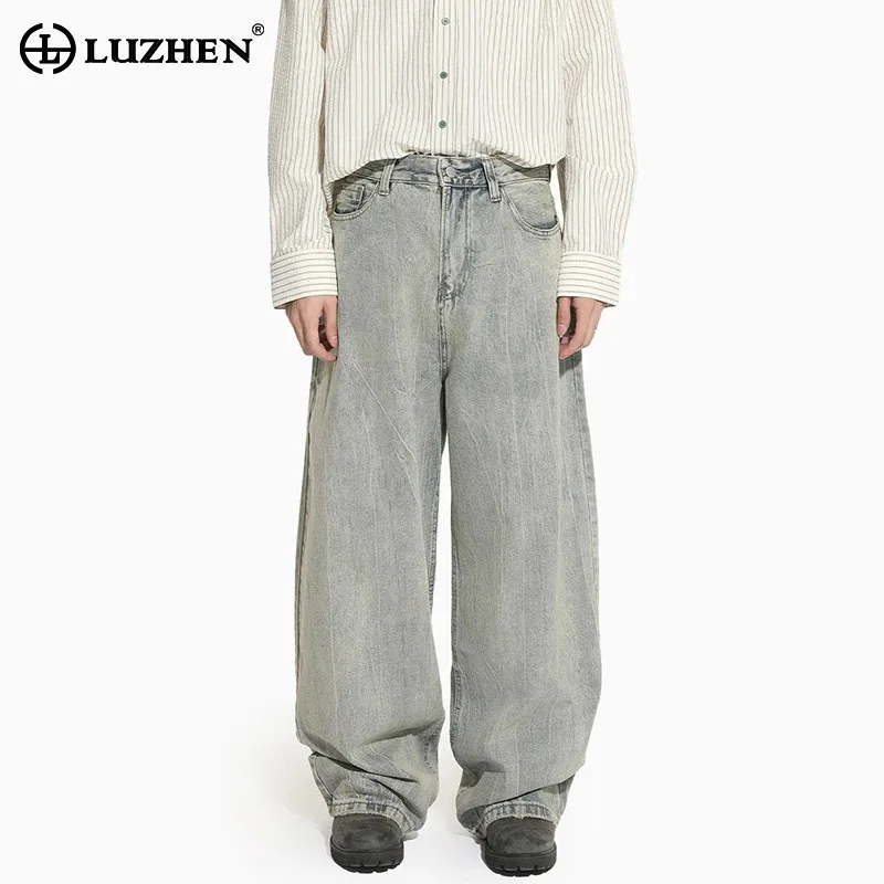

LUZHEN 2025 New Vintage Style Baggy Straight Denim Pants Men's Fashion High Quality Autumn Handsome Wide Leg Male Jeans JY3650