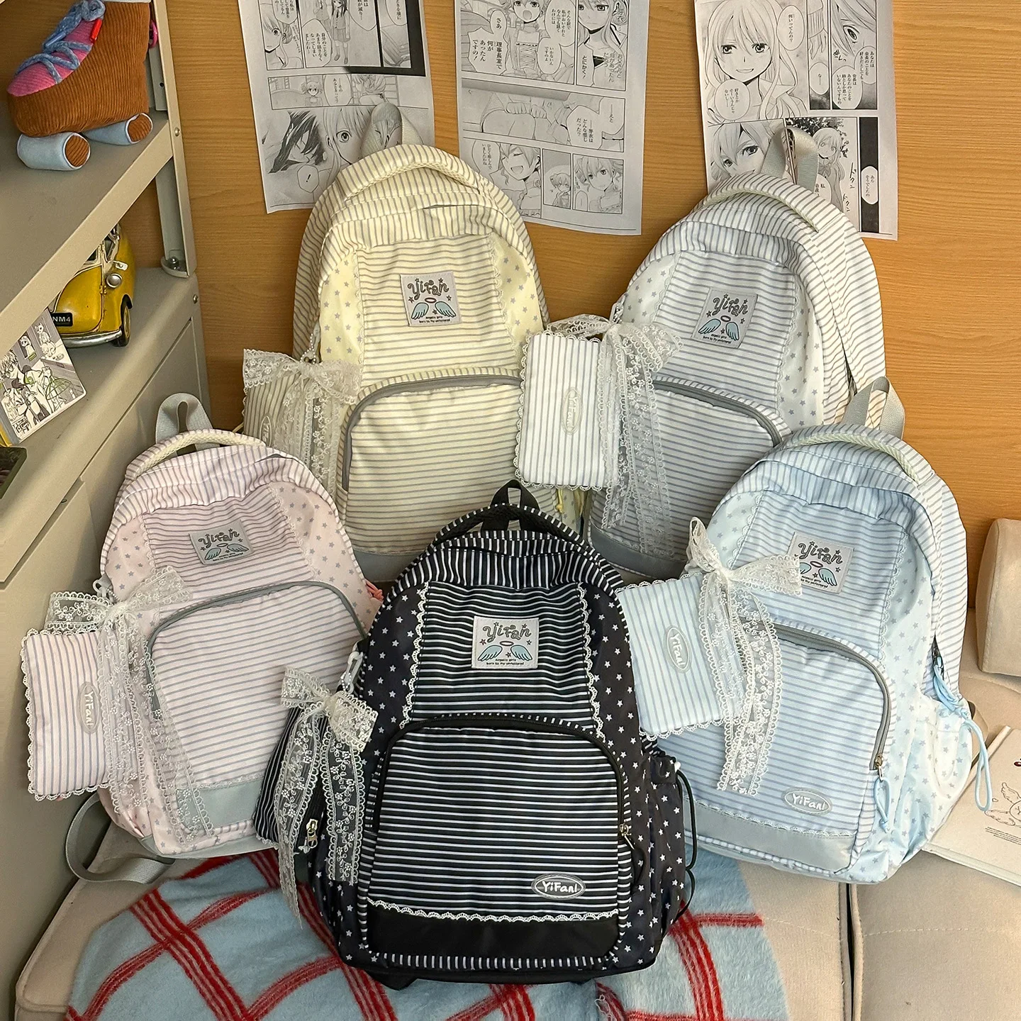 

Симпатичная студенческая школьная сумка в полоску и звездообразной форме, милый кулон для портмоне для поездок на работу и на открытом воздухе, легкий рюкзак для путешествий