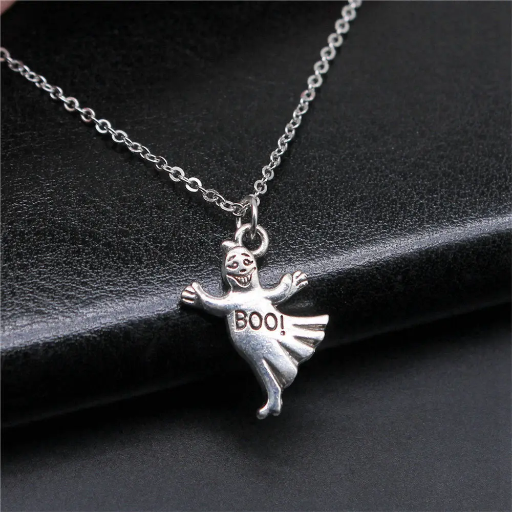 1pcs Boo! Halloween Ghost Pendant Necklace Findings Jewelry For Woman Handmade Chain Length 40+5cm