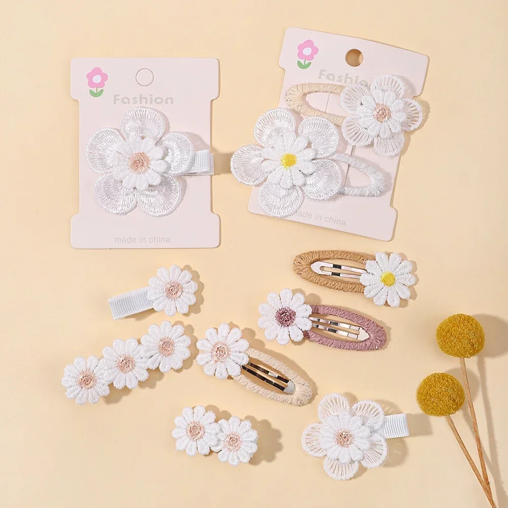 5/1pcs Ins Daisy Flower Hair Clips Baby Girl Hairpins for Kids Lace White Barette Princess Infant Hair Accessories Wholesale