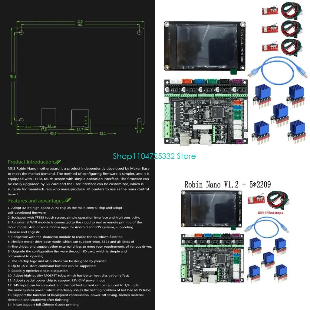 

P5EA 3D Printer Motherboard MKS Robin V1.2 TFT35 WIFI Controller 32Bit Set STM32 Microprocessor