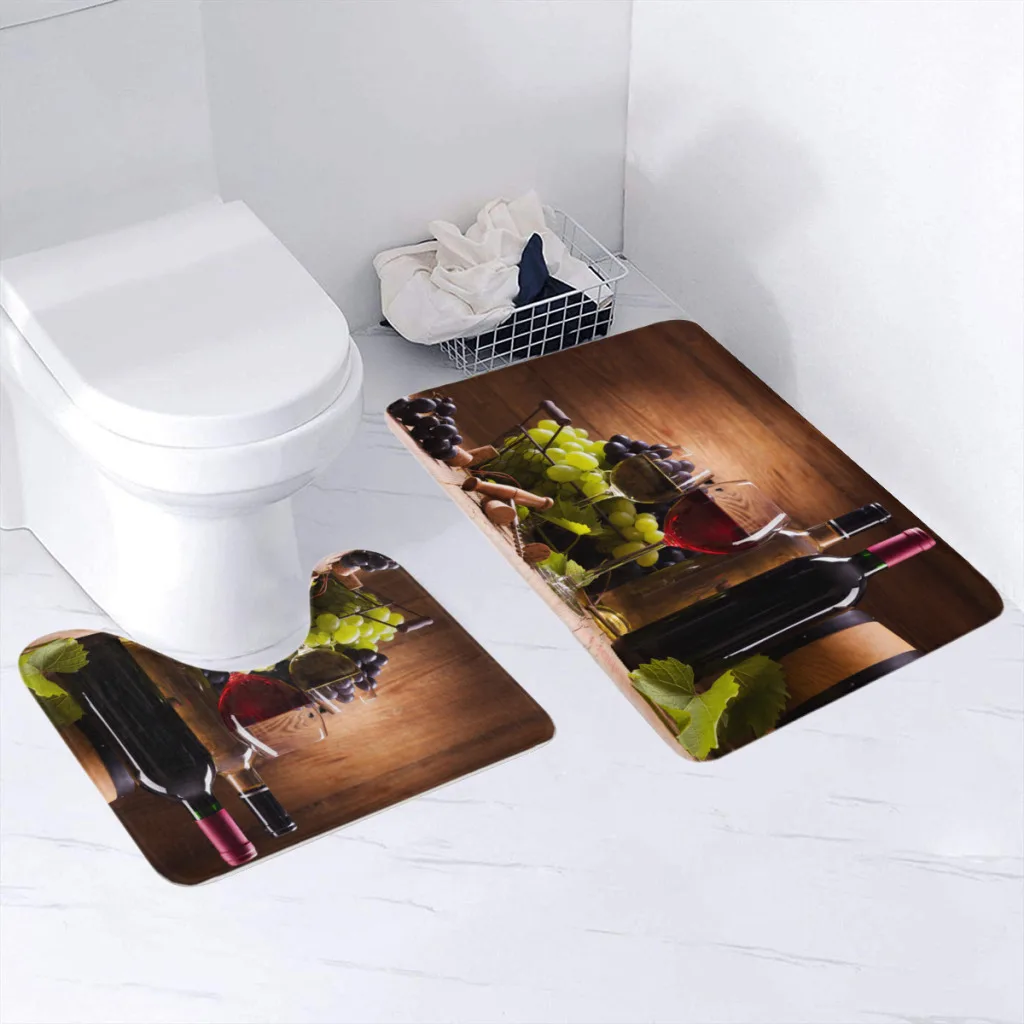 Non-Slip Bathroom Carpet, Floor Mat, Flannel Baths Mat, Washable Pad, Glass Wine Grapes, Non-Slip Pad, 2 Sets