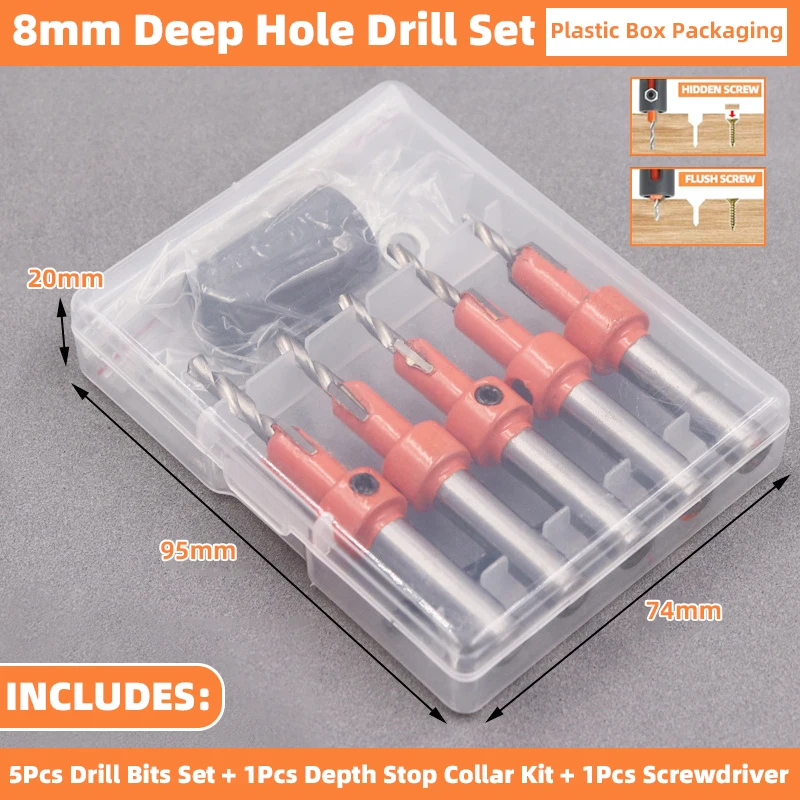 Creamily 5PCS/Lot 8mm Bit Countersink Drill Bit Limit Drilling Depth Woodworking Shank Screw Extractor Demolition Wood Drilling