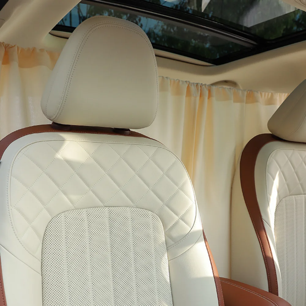 Beige Car Privacy Partition Curtain Universal Durable Shading Sunscreen Curtain Easy to Install Push and Pull Curtains