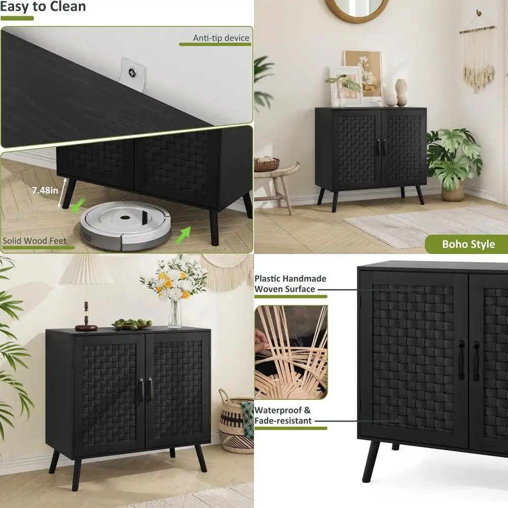 

Тумба-буфет из ротанга с регулируемой полкой для кухни и гостиной