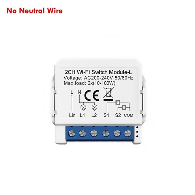 

Модуль умного выключателя Tuya Wifi на 1 и 2 клавиши с управлением через приложение Smart Life, не требующий нейтрального провода