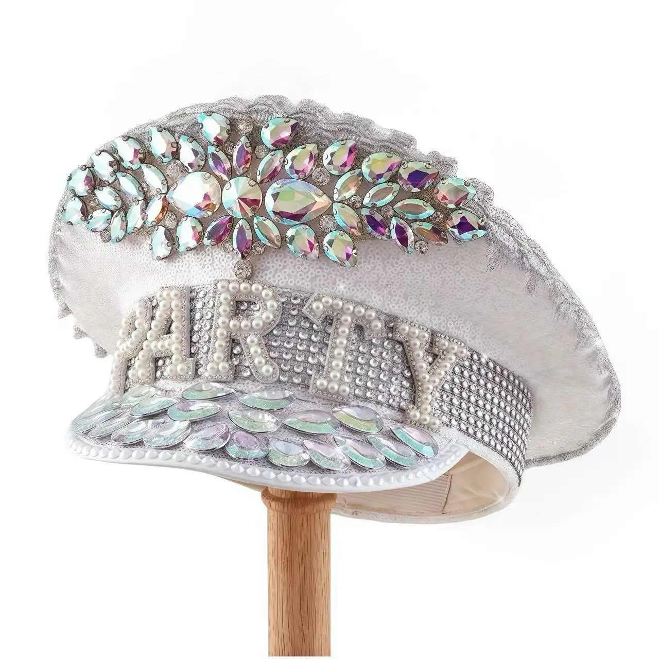 หมวกแฟนซีงานเทศกาลดนตรีหงหลวน หมวกกัปตันประดับเพชรสำหรับงานคาร์นิวัล ผู้หญิง คอสเพลย์ เครื่องประดับสำหรับผู้หญิง