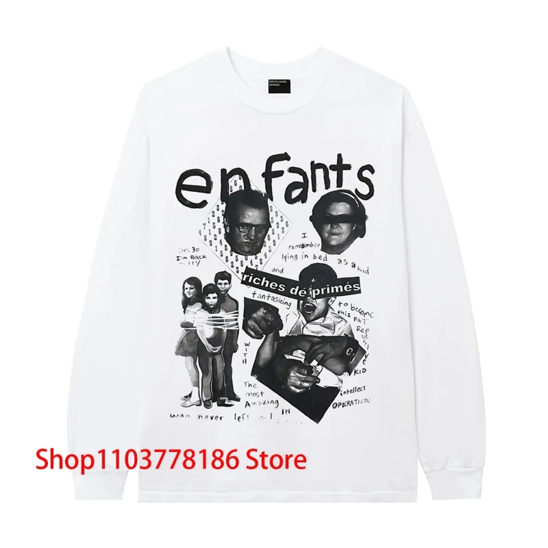 Classic Illustration Pattern ERD T-shirt American Retro Men Women Loose Hip Hop Enfants Riches Deprimes Long Sleeve