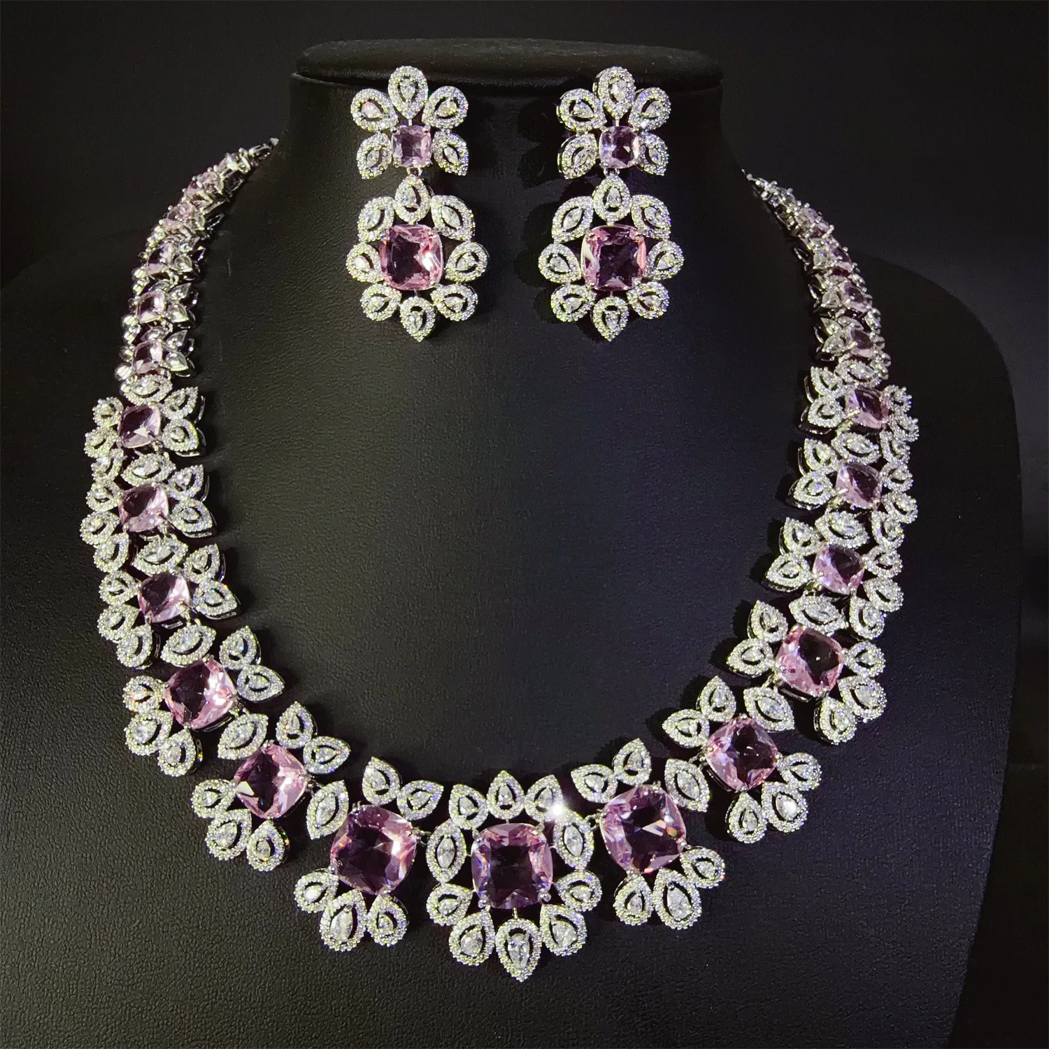 Premium Vintage Purple Glamour Jewelry Necklace Earrings Nigerian Women Dress Decoration Set Wedding Party Bridal Gift M-906