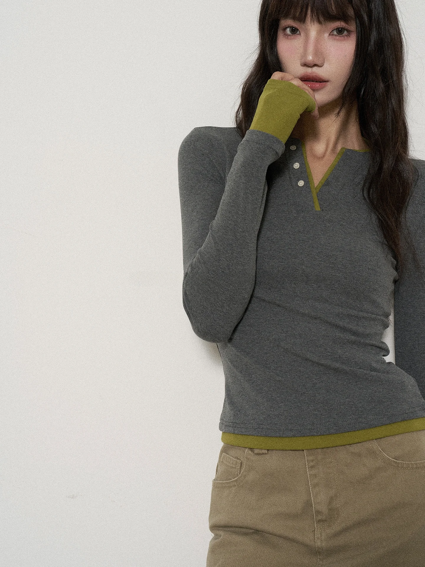 

Flower7 Long Sve Color Blo T-irt Women's Base Layer Top Korean Sle Cotton Blend Breathable Autumn Winter Faion