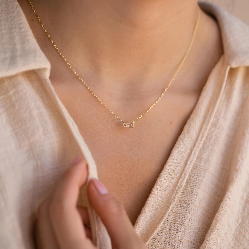 Collana con ciondolo rettangolare con zirconi colorati alla moda, catena in acciaio inossidabile placcato oro 18 carati, gioielli da festa per le donne