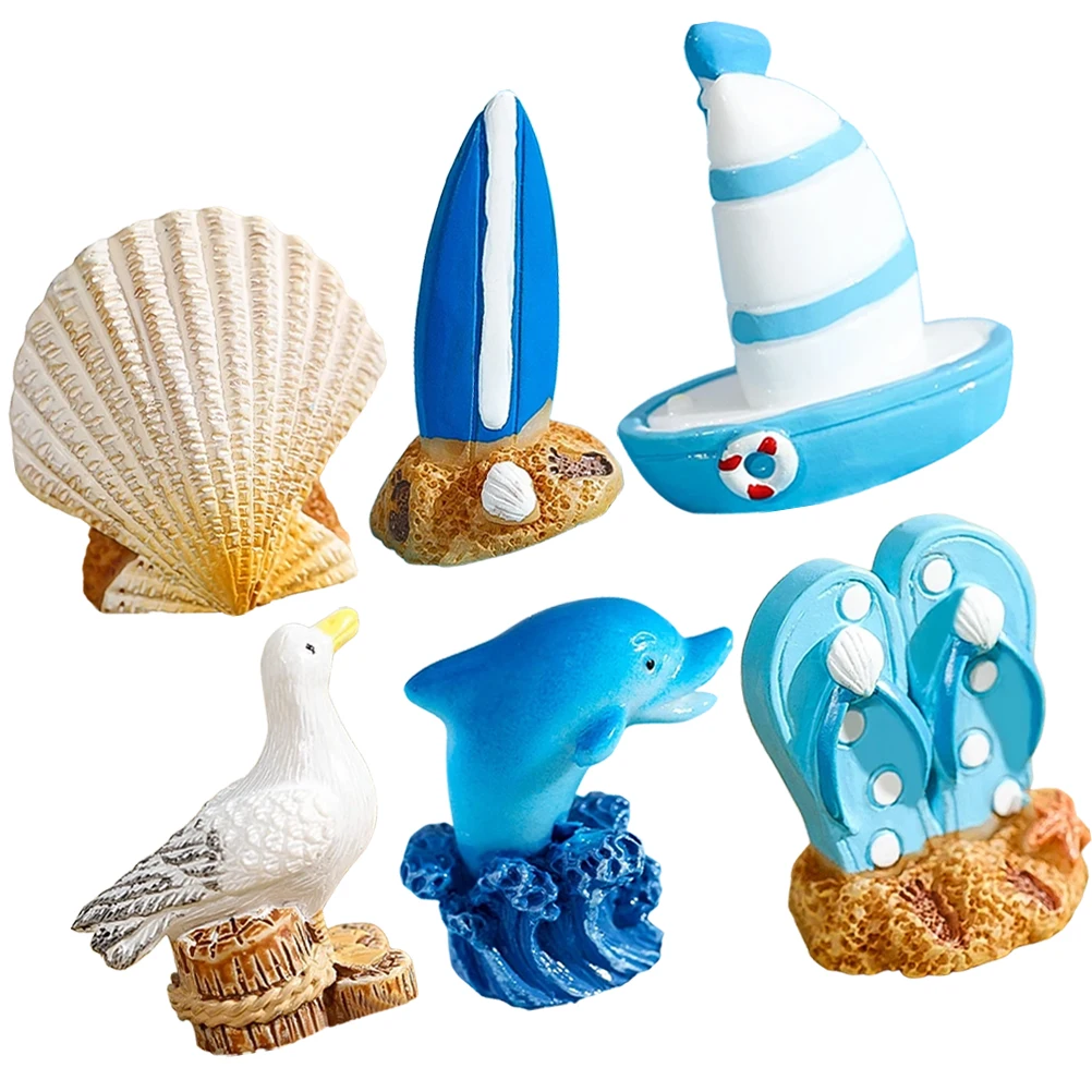 

6pcs Resin Surfboard Ornaments Coastal Dolphin Decor Desktop Garden Microlandscape Small Decorative Accessories Mediterranean