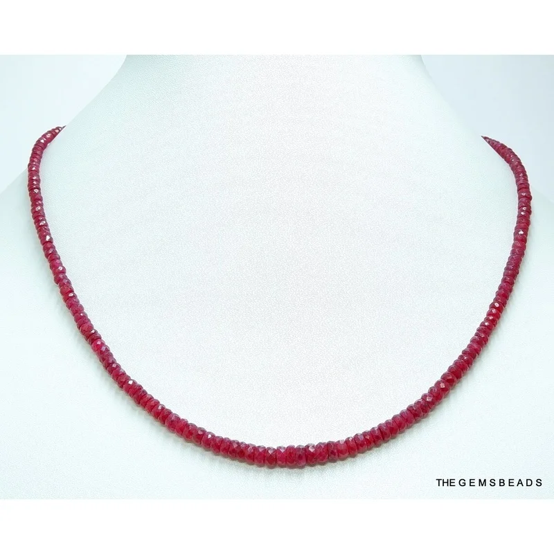 Natural African Ruby Faceted Rondelle Beads Necklace, Size 3-4.5mm, 18inch Length. 5