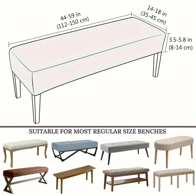 150x45x14cm Stretch Jacquard Long Bench Cover All-inclusive Piano Stool Covers Solid Color Rectangle Chair Slipcover