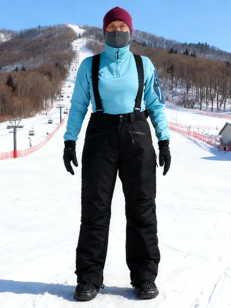 outdoor-waterproof-cotton-inserted-ski-pants-men's-women's-breathable-windproof-warm-elastic-double-board-snow-skiing-trousers