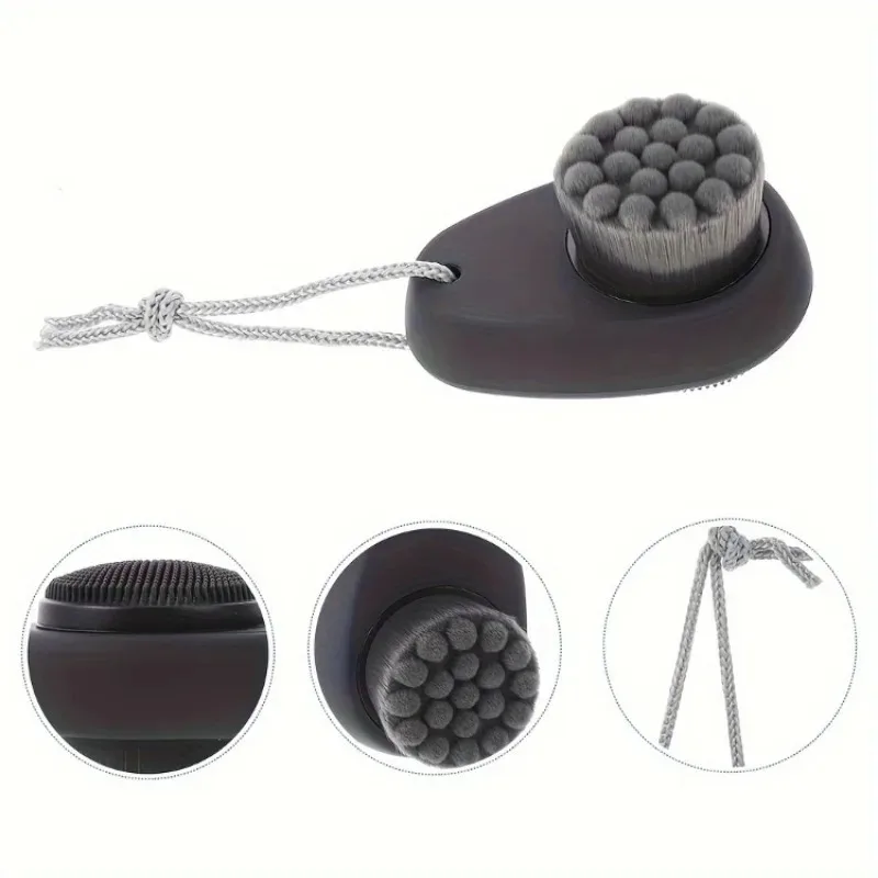 فرشاة تنظيف الوجه مزدوجة الجوانب مع شعيرات نايلون ناعمة ورأس سيليكون لتدليك التقشير وأداة العناية بالبشرة اللطيفة #2