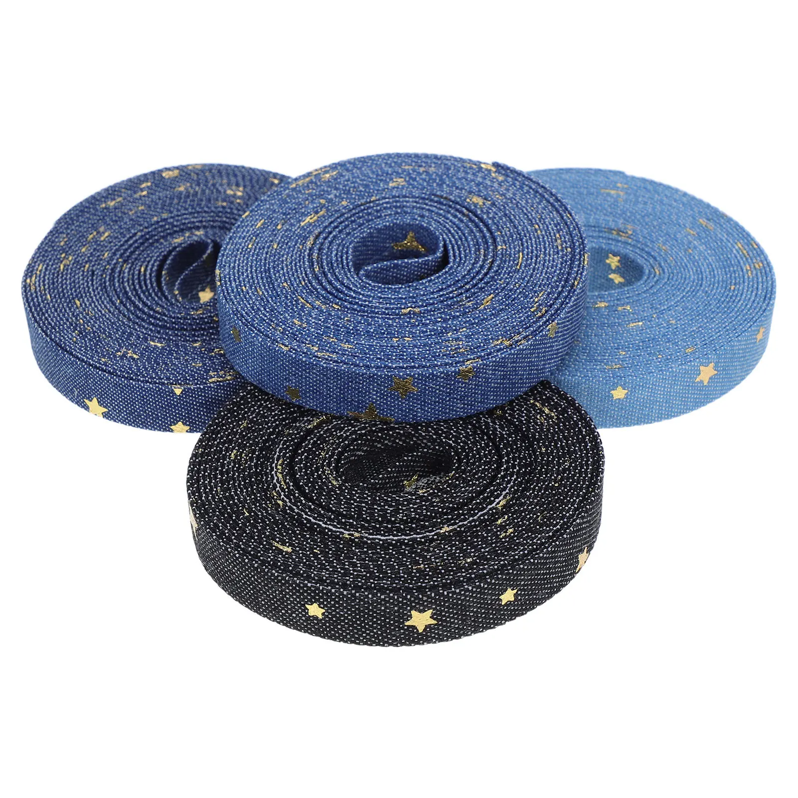 

4 Rolls Denim Fabric Ribbon Gold Star Pattern Ribbon for Handmade Crafts Clothes Accessories Sewing Decorations