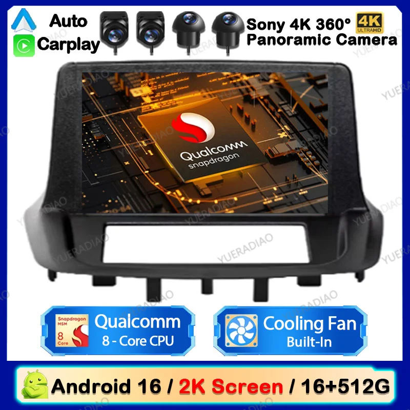 Radio para Auto Android 16 para Renault Megane 3 RS Fluence Samsung SM3 2008 2010 2014 Reproductor Multimedia Estéreo de Video Unidad Principal 2DIN BT