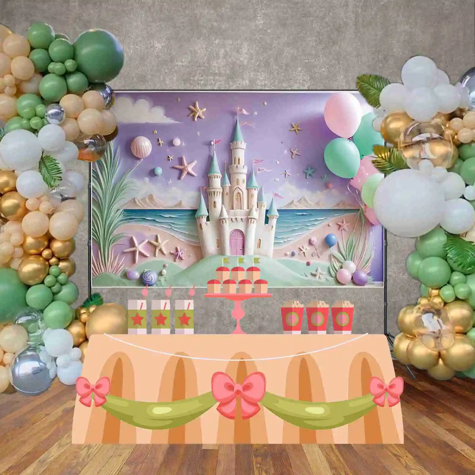 MOON.QG Mermaid Princess One Birthday Background Children'S Boat Beach Ship Backdrops Custom Party Decoration Photozone Supplies