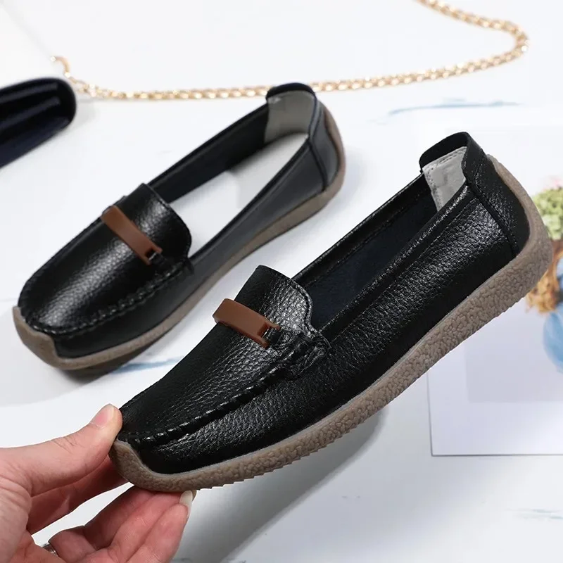 BEYARNE Women Moccasins Genuine Leather Shoes for Woman Slip On Loaders Ladies Casual Solid Flats Female Leisure Spring Footwear