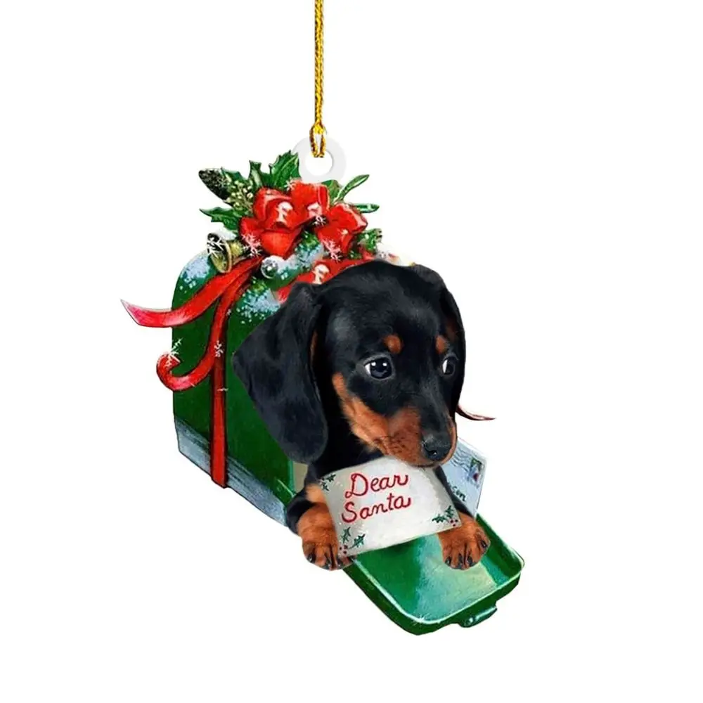 2D Dachshund Pendant Merry Christmas Acrylic Christmas Hanger Oranments Cute Double Sided Acrylic Christmas Dog Pendants