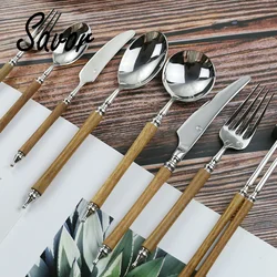 Huanghuali Wooden Handle Mirror 304 Stainless Steel Head Chopsticks Spoon Single Product Set Cutlery Hotel Western Tableware